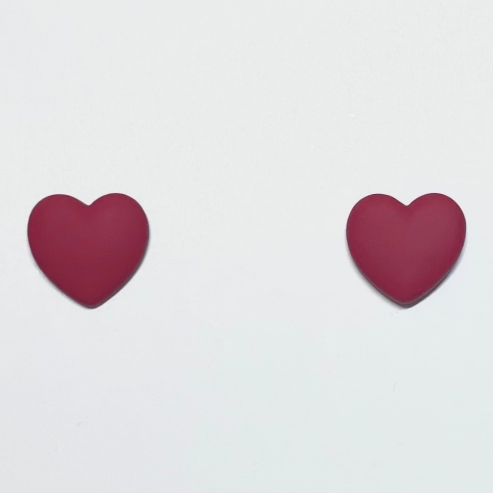 1pair Elegant Red Burgundy Heart Shaped Stud Earrings, Romantic Jewelry